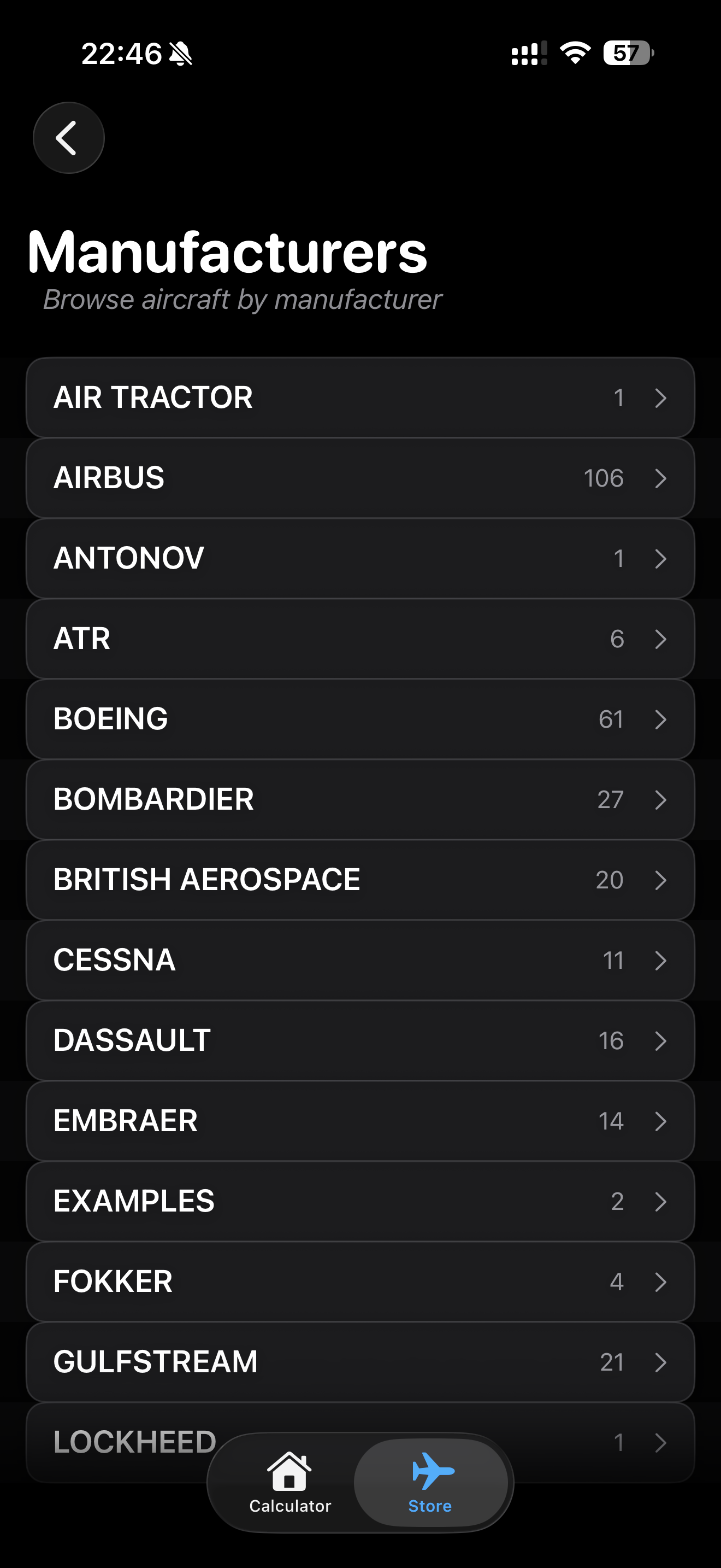 Aircraft catalog — Browse 250+ aircraft