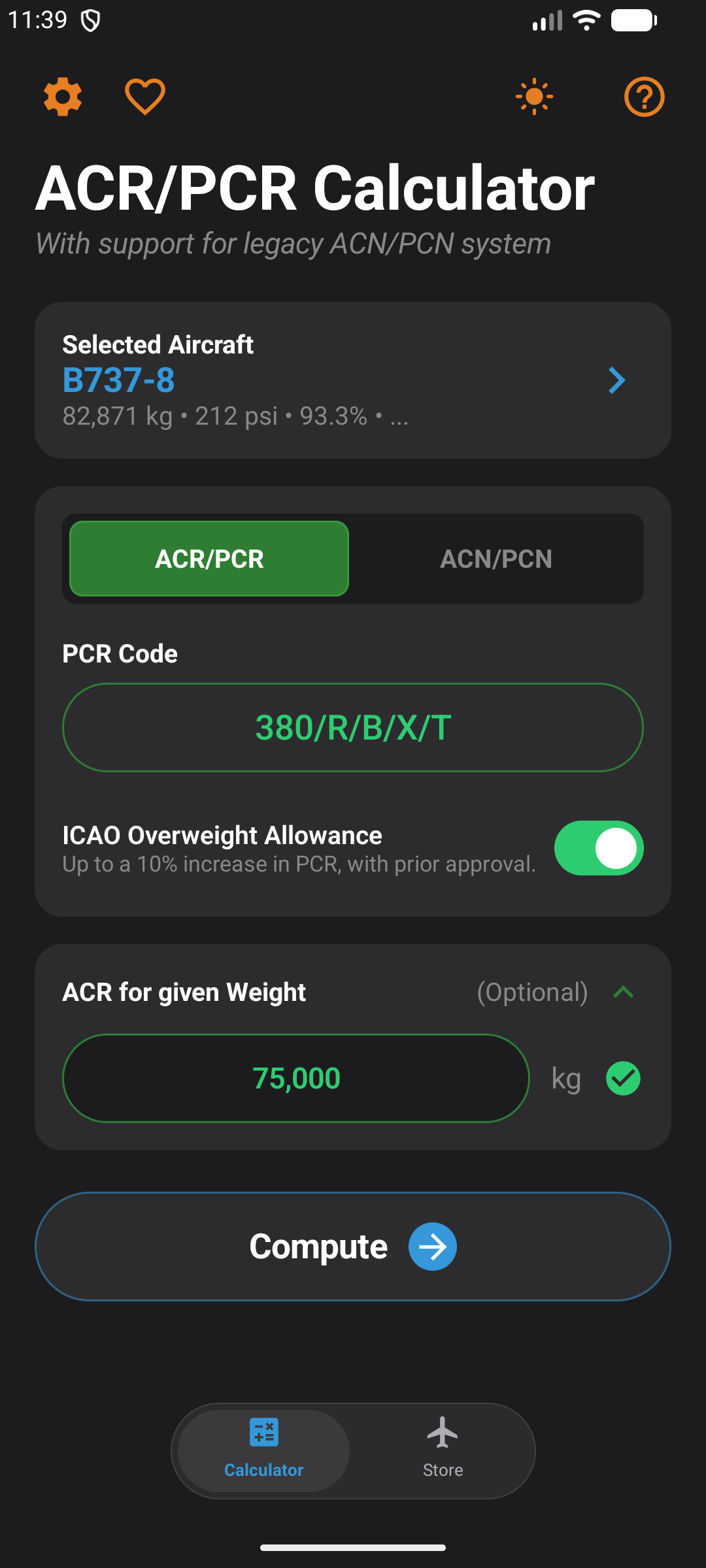 ACR/PCR Calculator — Main input screen