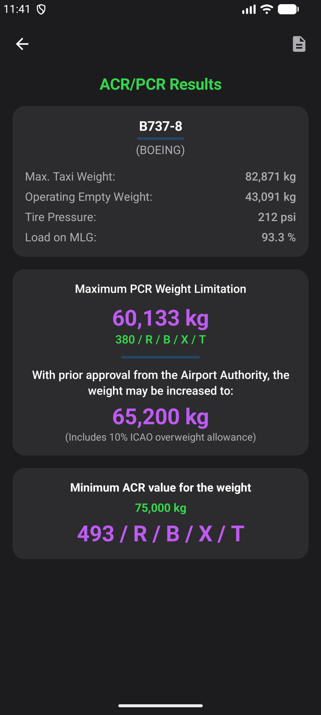 ACR/PCR Results — Maximum weight limitation